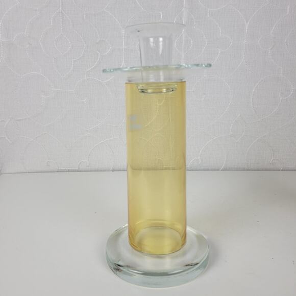 VINTAGE Mid Century Modern Candle Sticks Yellow & Clear Glass Holder Set of 2 - Picture 9 of 16